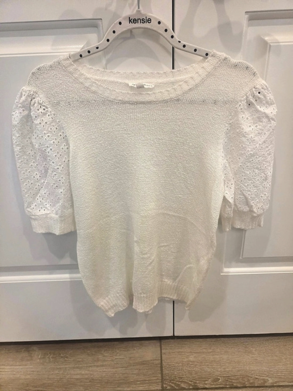 White Eyelet Short Sleeve Sweater  Like New